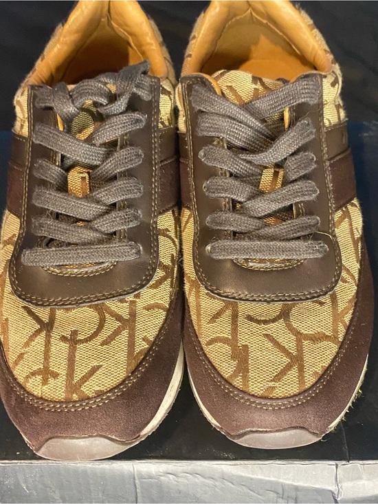 Calvin Klein Shoes - Calvin Klein Brown and Tan Logo Knit Athletic Sneakers